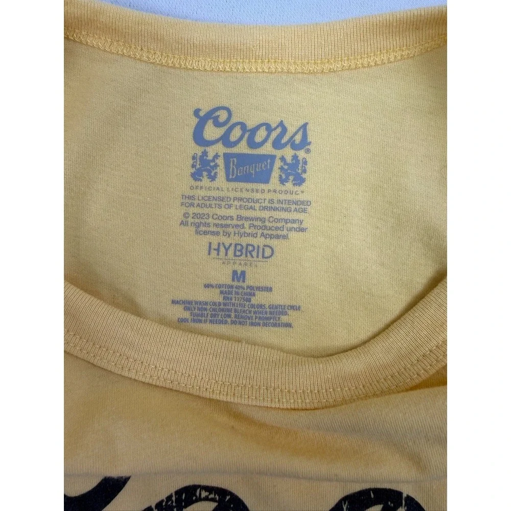Coors Banquet Shirt Womens Medium Yellow Crew Neck Short Sleeve Graphic Beer